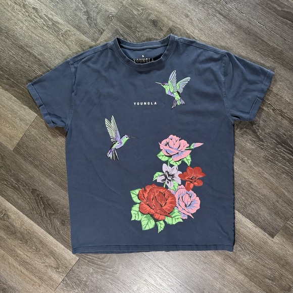 Young La Other - YoungLA Graphic T-Shirt Hummingbird Floral GYM Streetwear -Small Faded